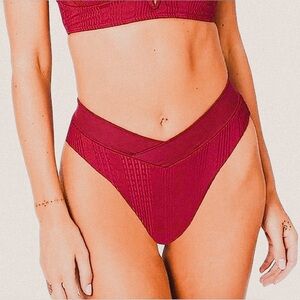 L*space Burgundy ribbed high-waisted Court bitsy pointe bikini bottoms sz S